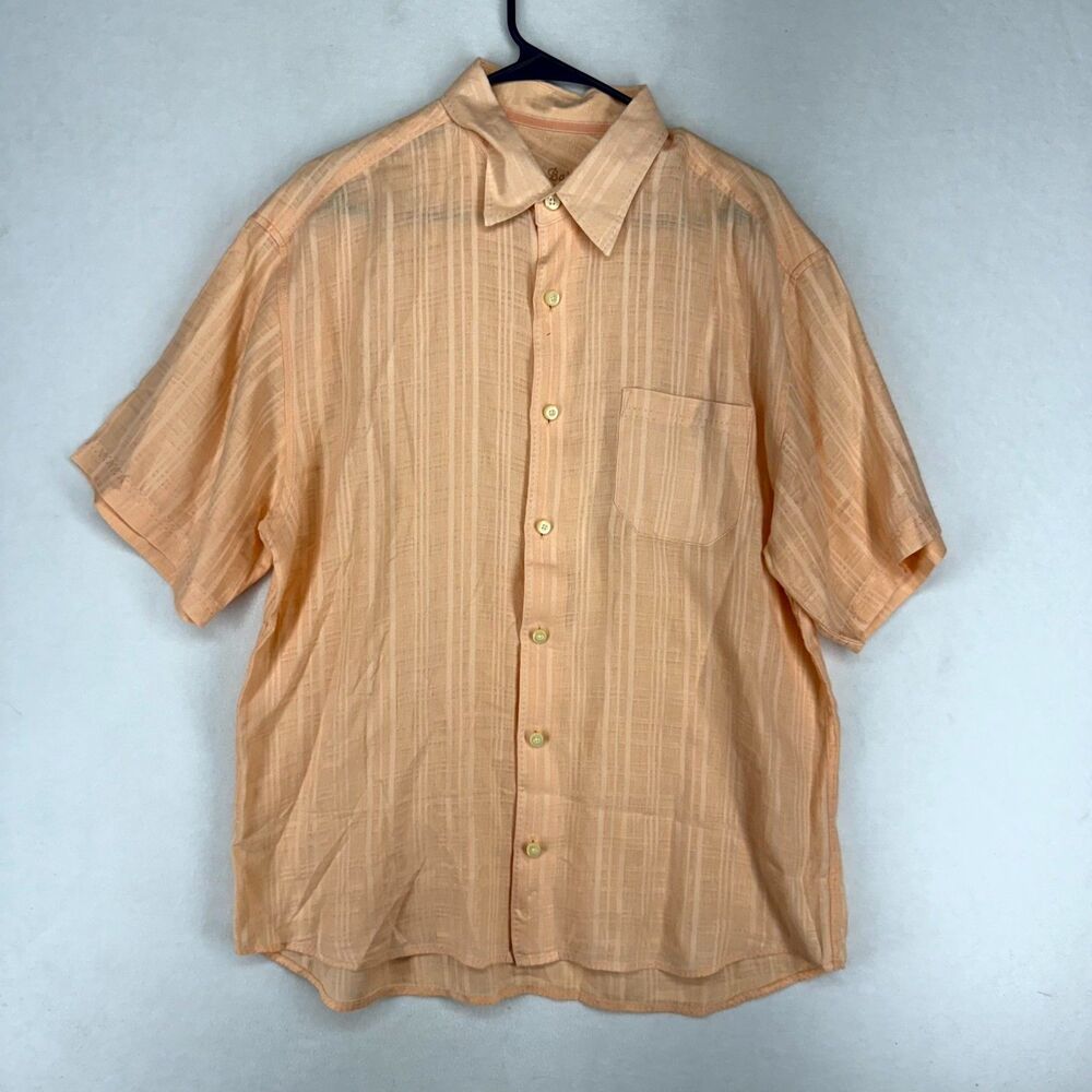Tommy Bahama 100% Linen Light Pink Button Down Polo Mens Size L‎